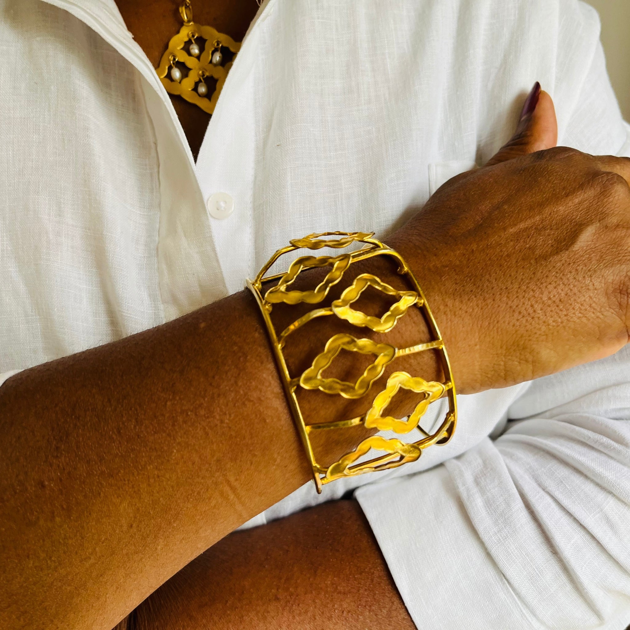 Gold Lattice Arcade Cuff in Silver with Gold-Plate
